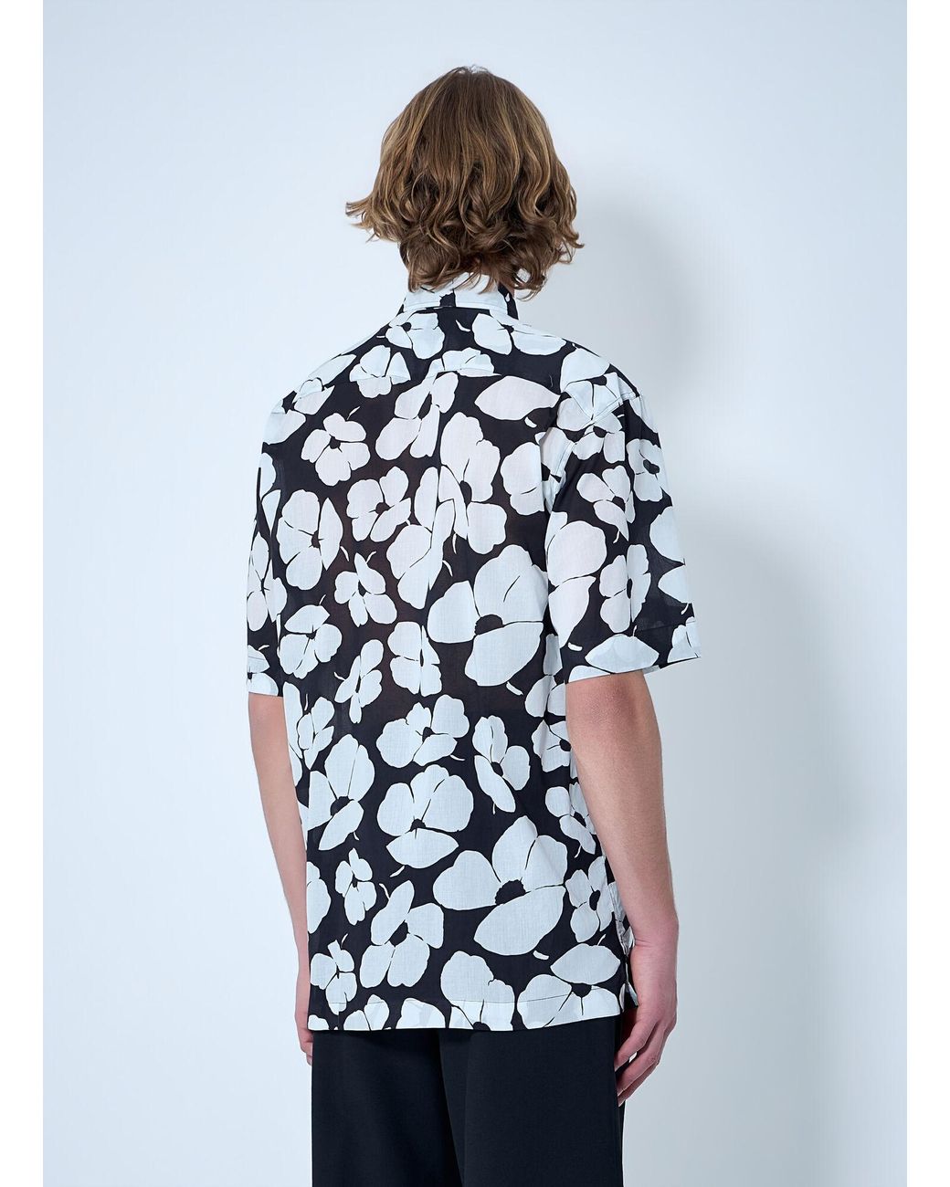 Dries Van Noten Blue Floral Short-Sleeve Shirt for men