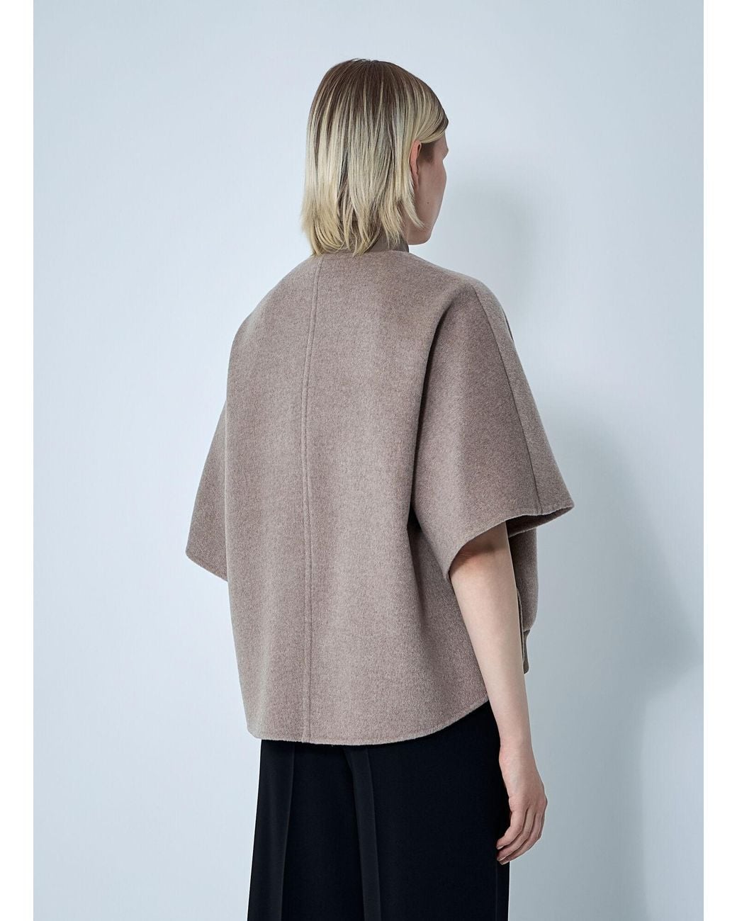 Max Mara Gray Cashmere Logo Motif Poncho