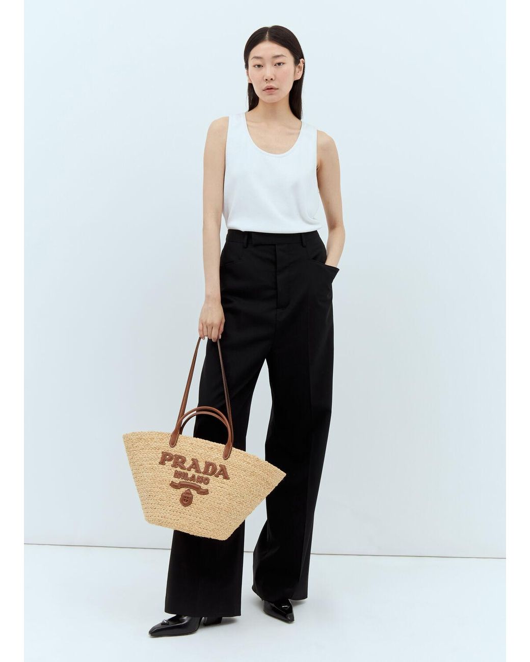 VIP価格.PRADA Synthetic Raffia Shopping Bag 関税送料込 Prada Men's Triangle Logo Raffia Tote Bag - Bergdorf Goodman