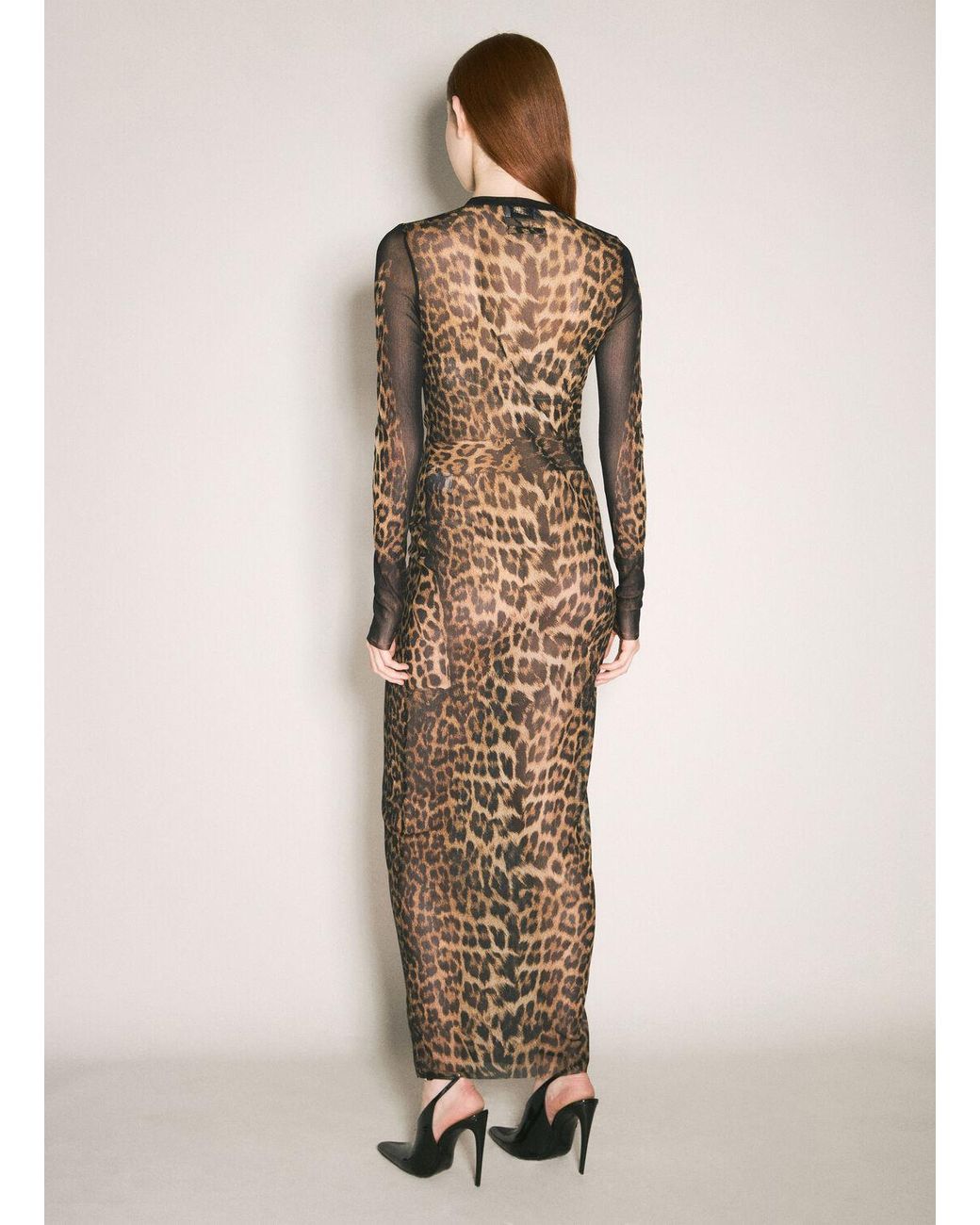 Jean Paul Gaultier Leopard Mesh Maxi Dress in Natural | Lyst