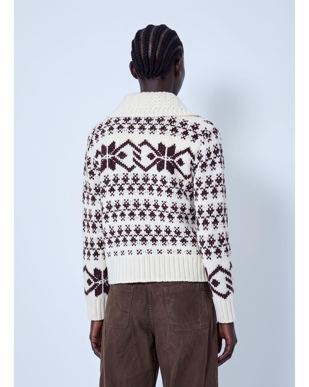 Moncler White Fair Isle Zip Cardigan