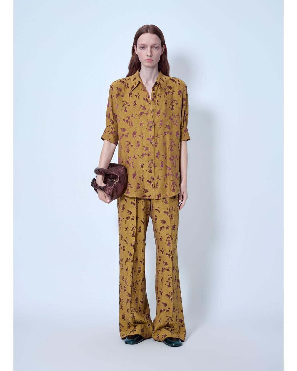 Dries Van Noten Yellow Floral Wide-leg Trousers