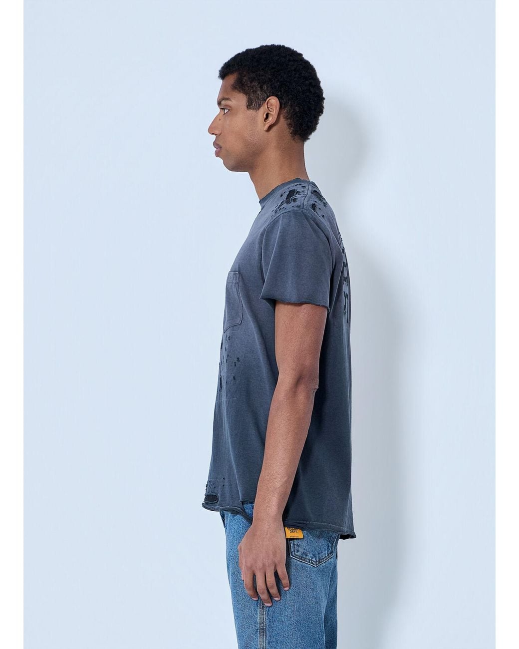 GALLERY DEPT. Blue Distressed Cotton Jersey T-Shirt for men