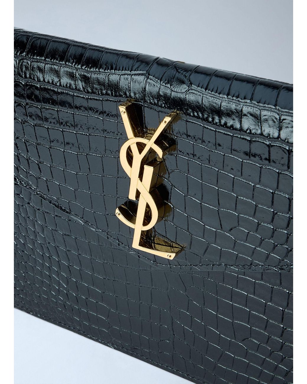 Saint Laurent Blue Uptown Crocodile-Embossed Shiny Leather Pouch