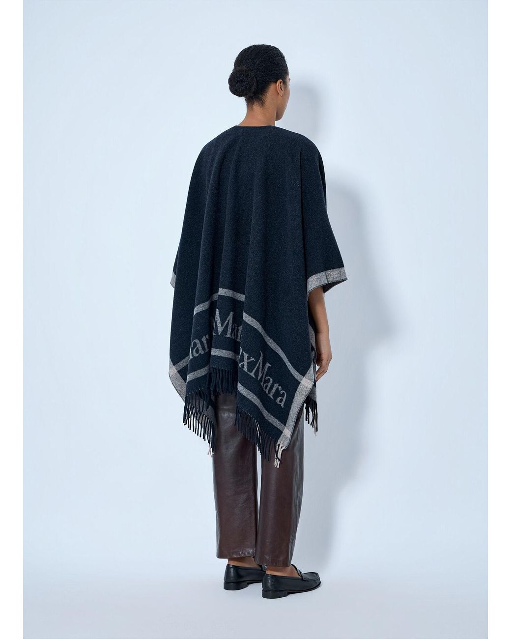 Max Mara Blue Fringed Wool Wrap