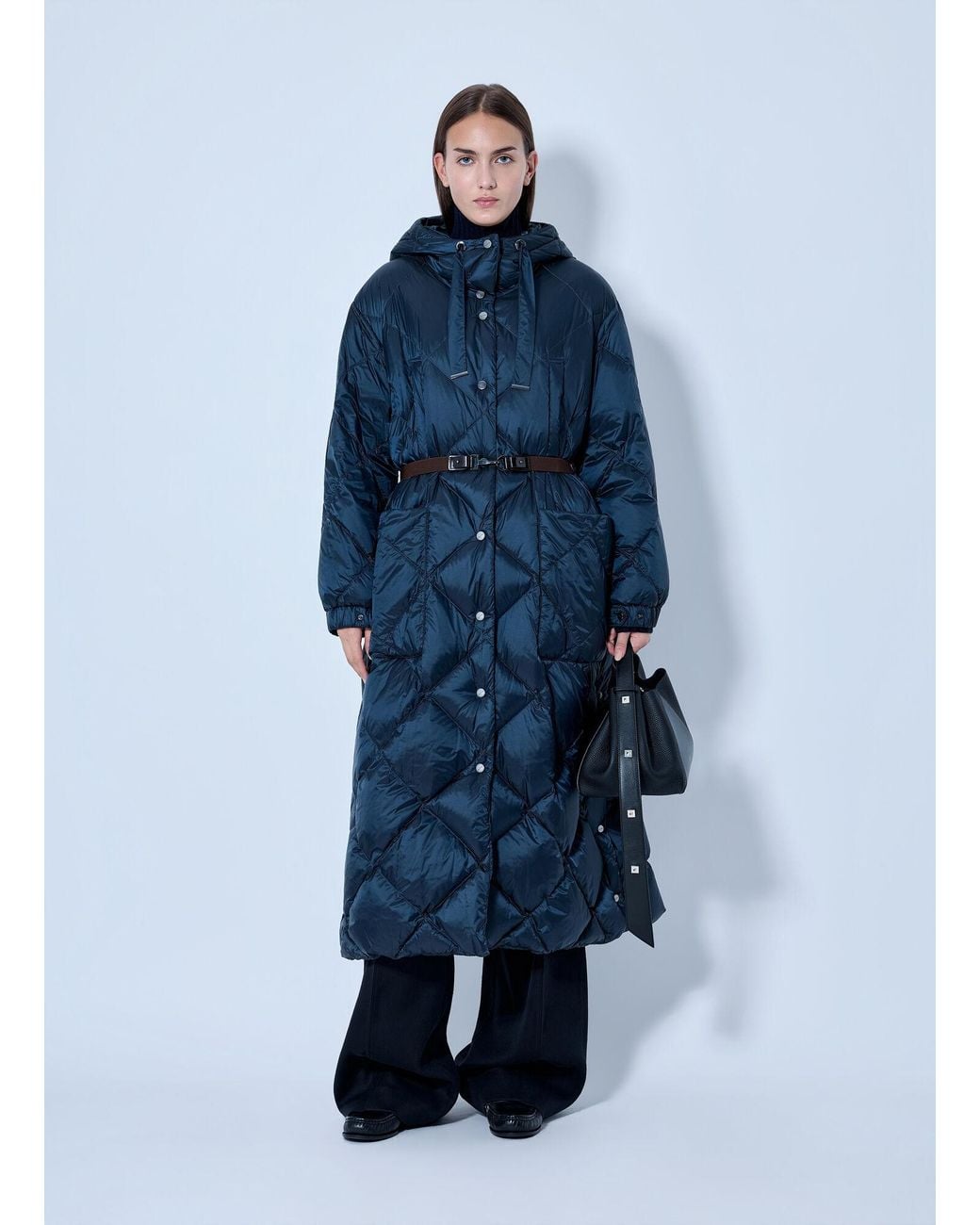 Max Mara Blue Quilted Hooded Puffer Coat