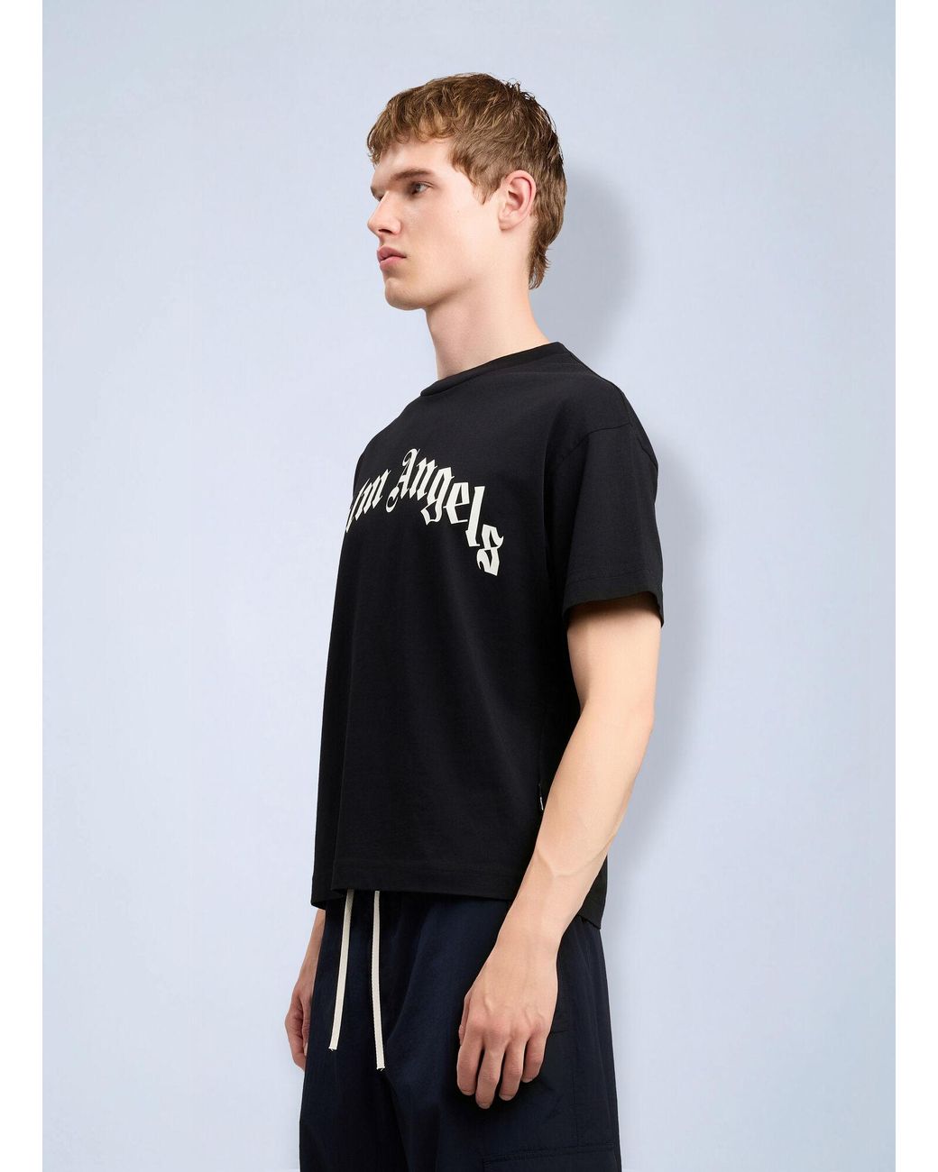 Palm Angels Black Curved Logo T-Shirt for men