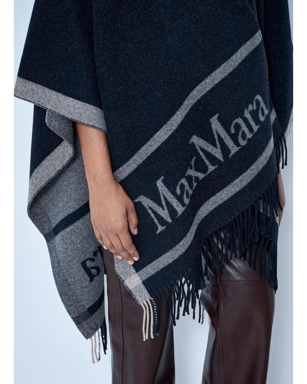 Max Mara Blue Fringed Wool Wrap
