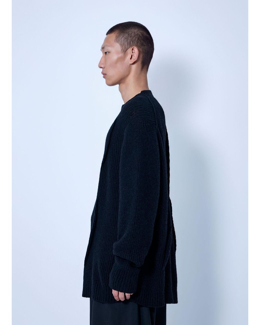 Yohji Yamamoto Blue Half Cardigan+Tuck Tuck Round Neck Po for men
