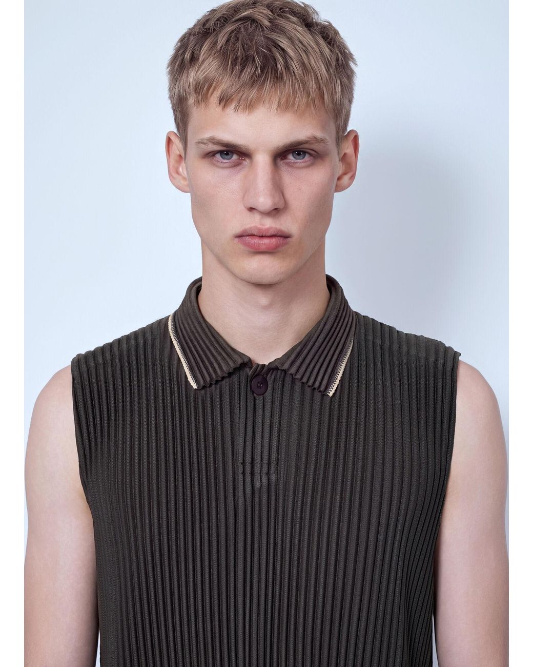 Homme Plissé Issey Miyake Gray Pleated Sleeveless Top for men