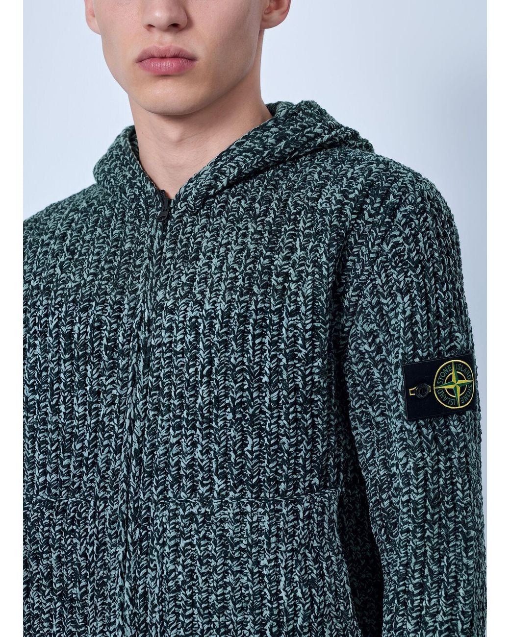 Stone Island Green Knit Zip-Up Hoodie for men