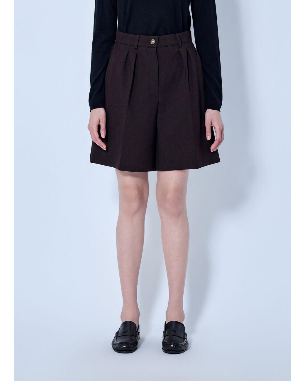 Max Mara Black Pleated Tailored Shorts