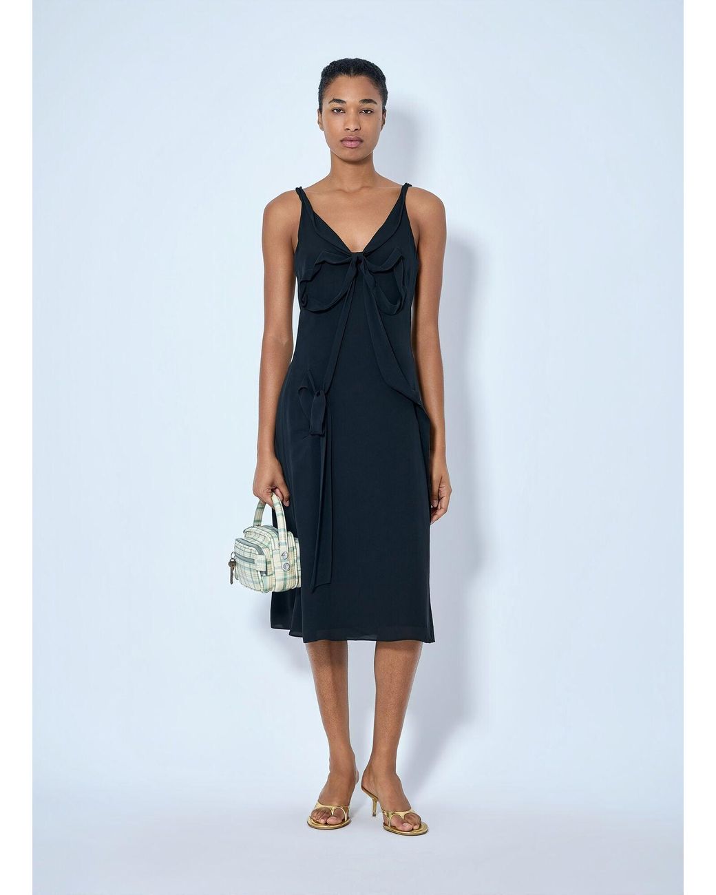 Acne Blue Silk Midi Dress With Bow