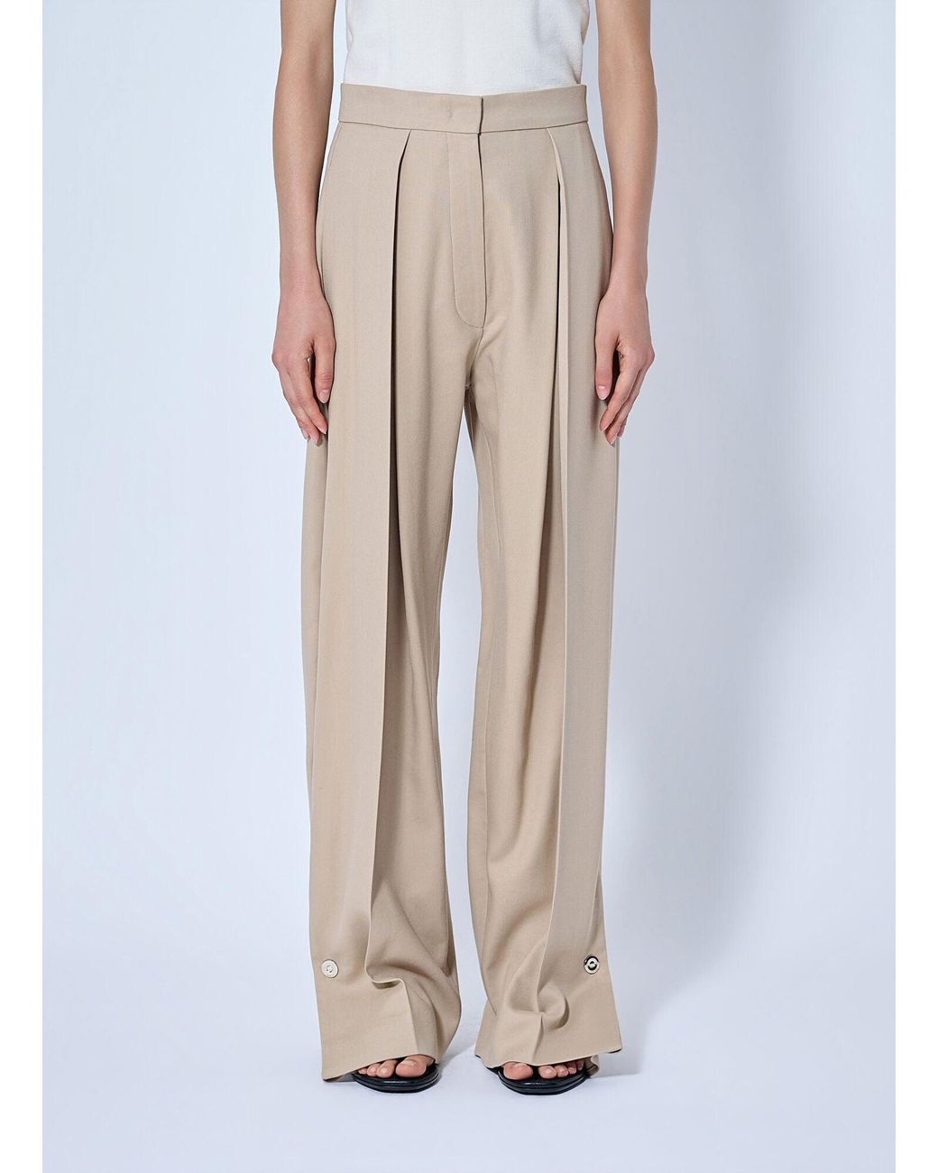 Sportmax Natural Wide-Leg Pleated Trousers