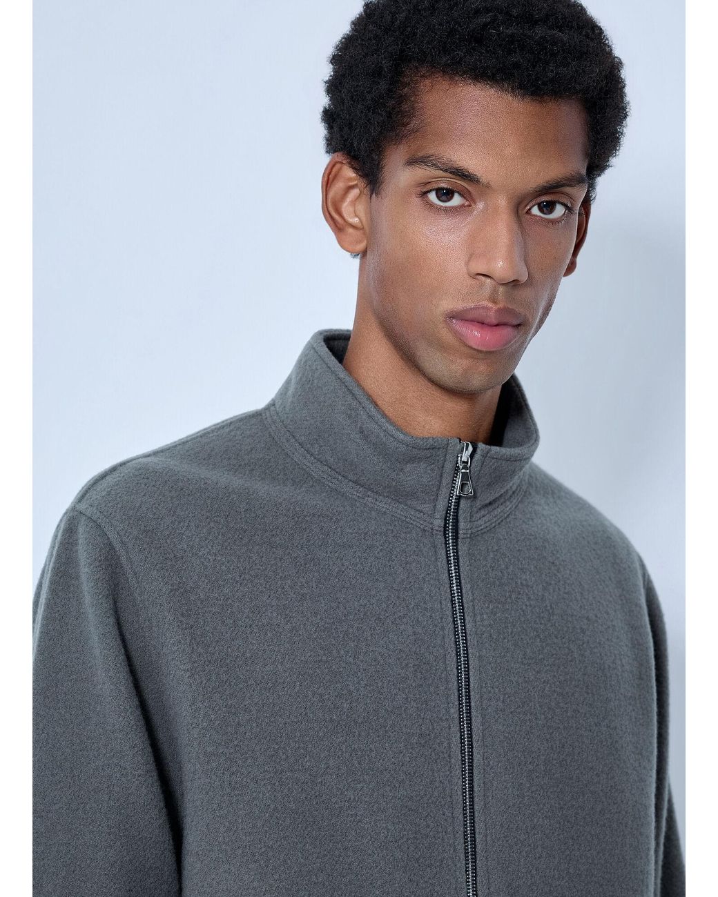 Rier Gray Fleece Full Zip Sweatshirt for men