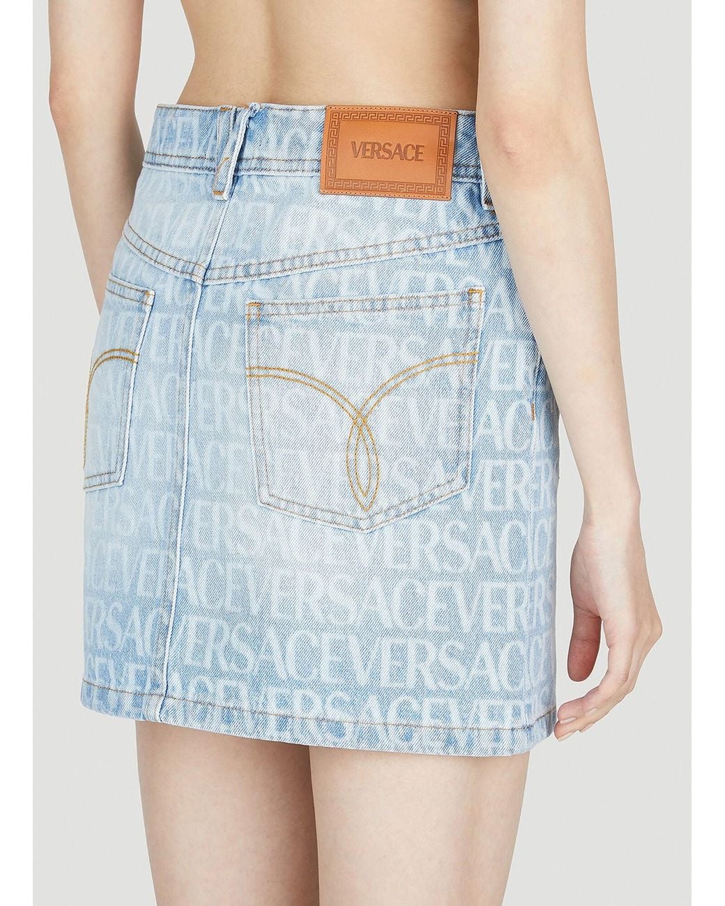 Versace Blue Denim Jacquard Mini Skirt