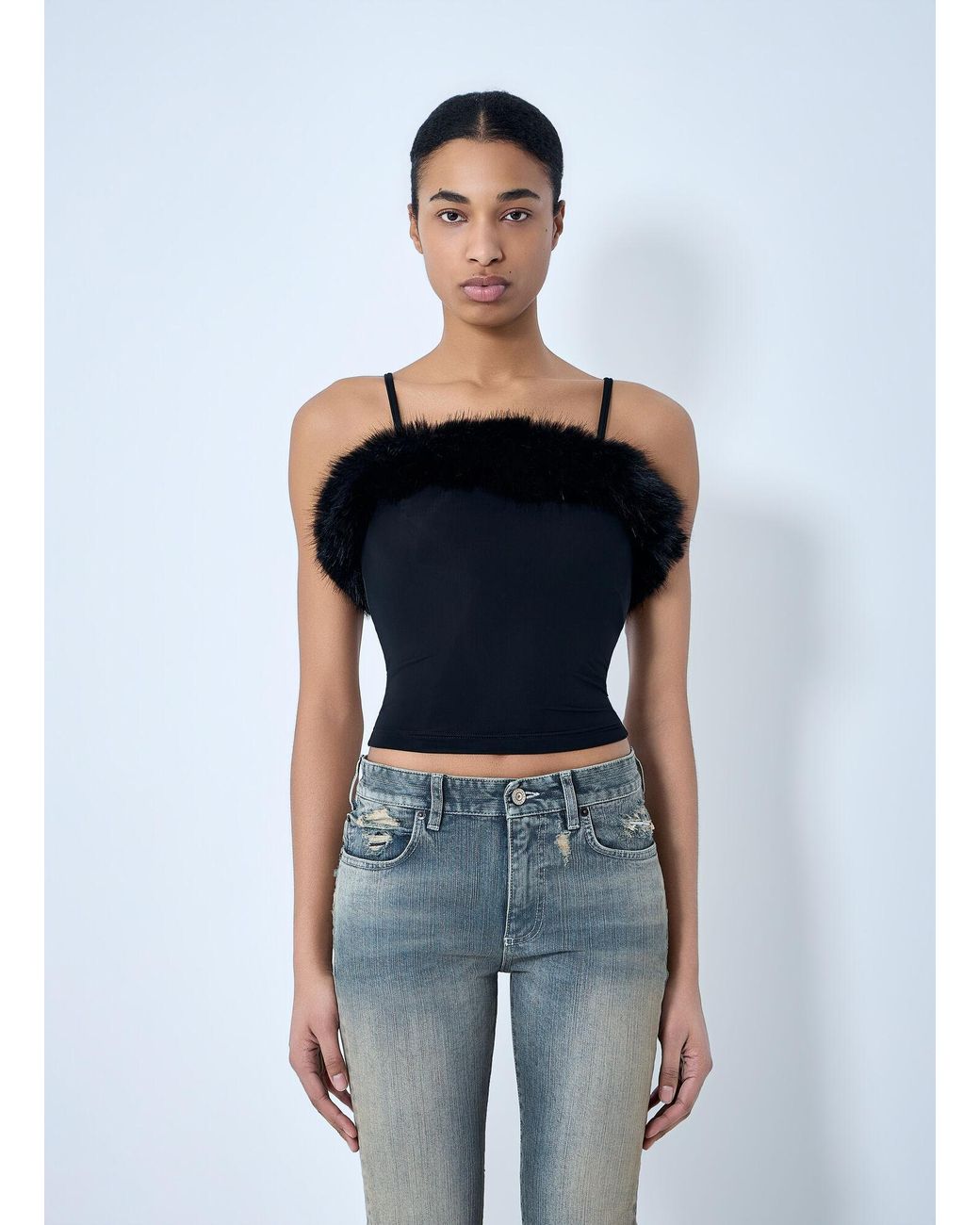 Balenciaga Blue Faux Fur Strap Top