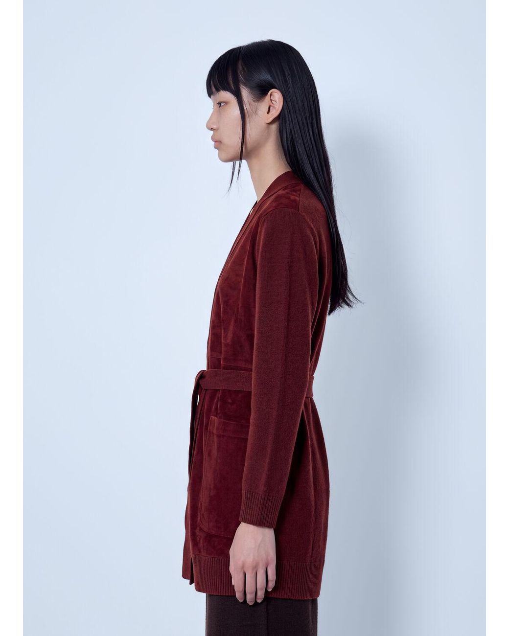 Max Mara Red Belted Cardigan With Patch Pockets