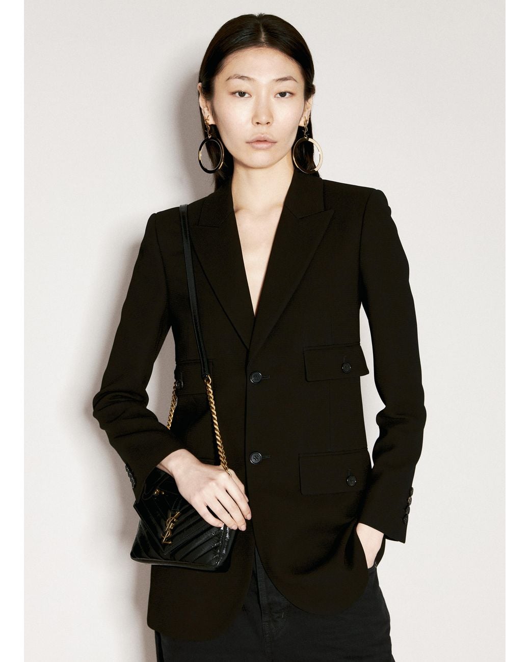 Saint Laurent Black Cassandre Pendant Hoop Earrings