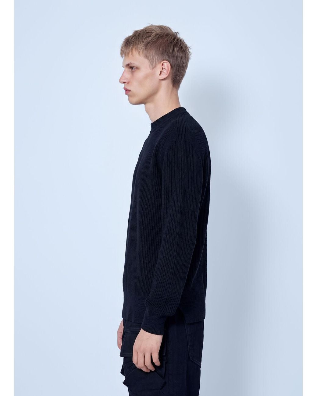 Rick Owens Blue Fisherman Round Neck Sweater for men