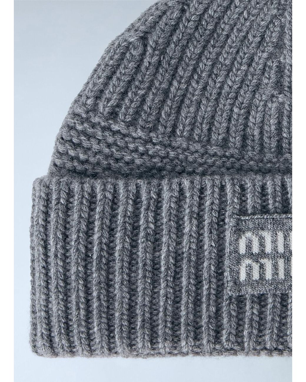 Miu Miu Blue Logo-Patch Wool Beanie
