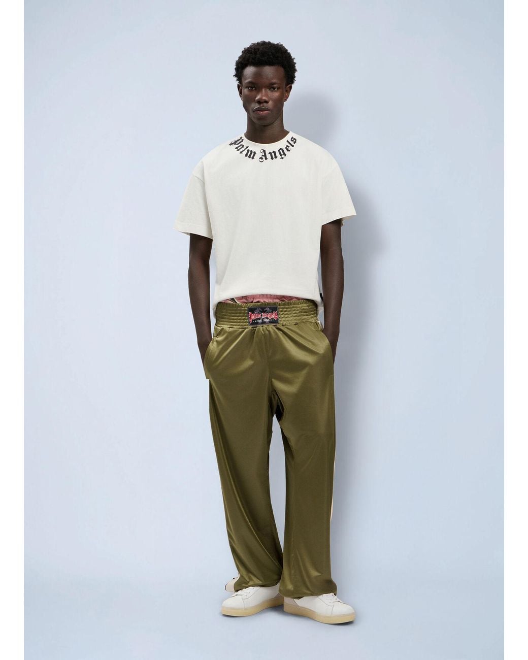 Palm Angels White Neck Logo T-Shirt for men