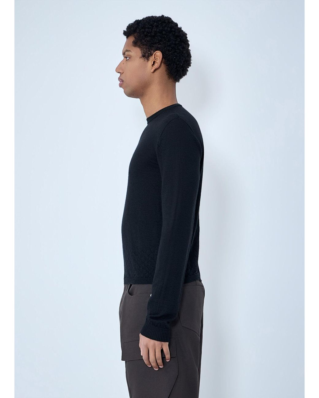 Rick Owens Blue Fine Knit Wool Sweater for men