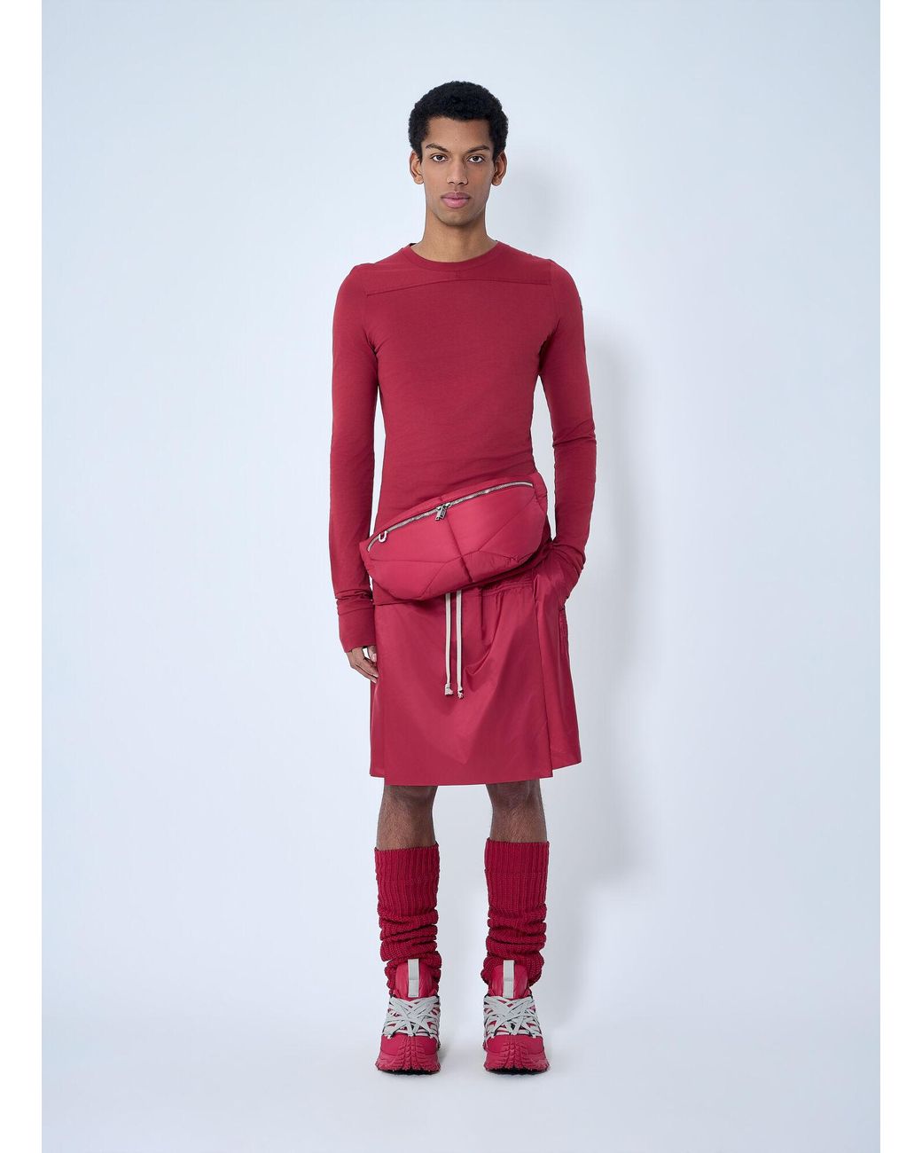 Moncler Red Rick Owens Drawstring Midi Kilt Shorts