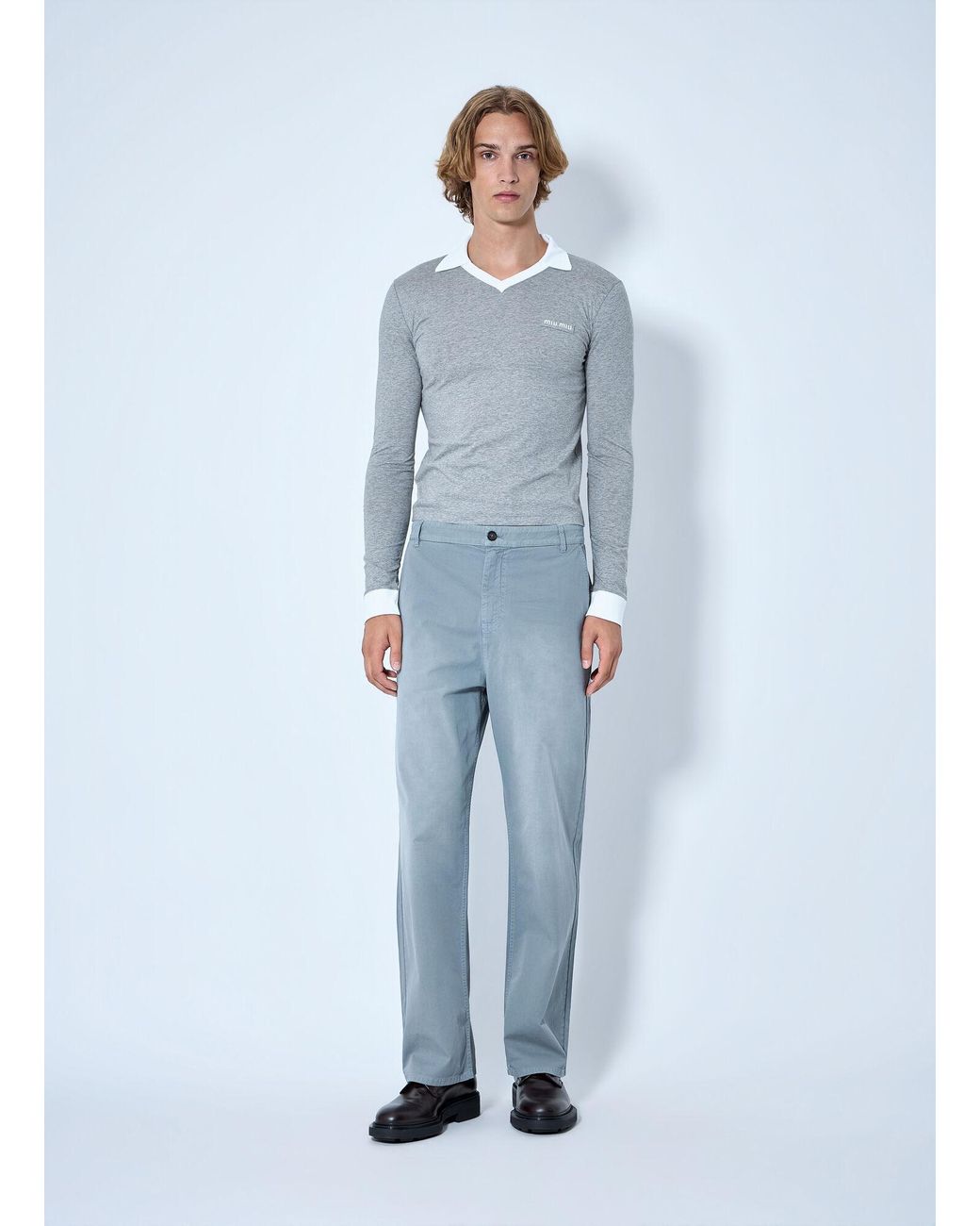 Miu Miu Blue Garment-Dyed Twill Pants