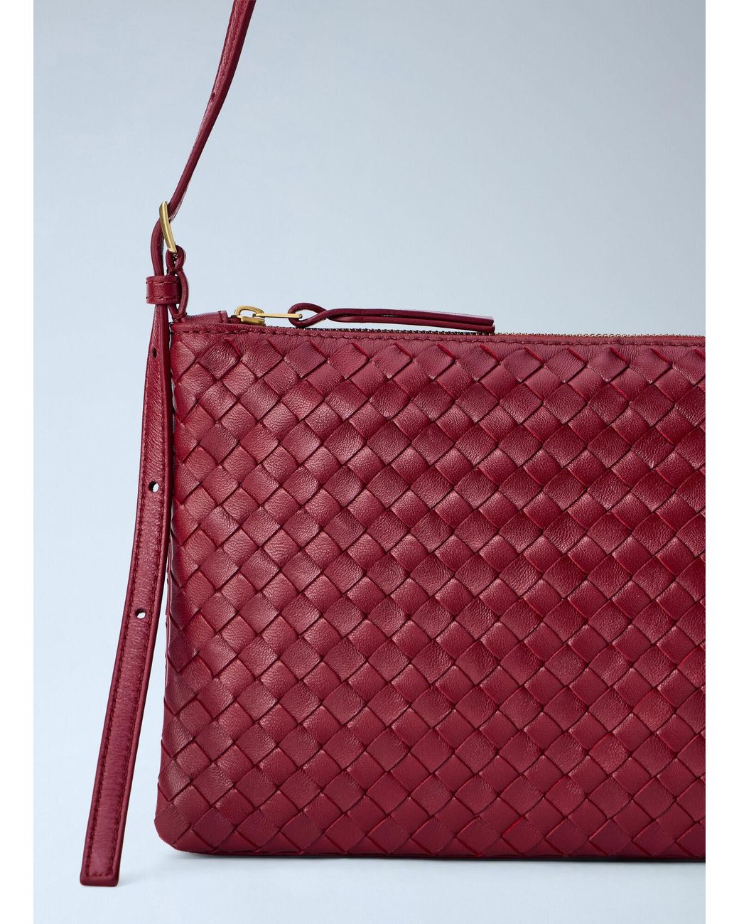 Bottega Veneta Red Intrecciato Piccolo Medium Pouch