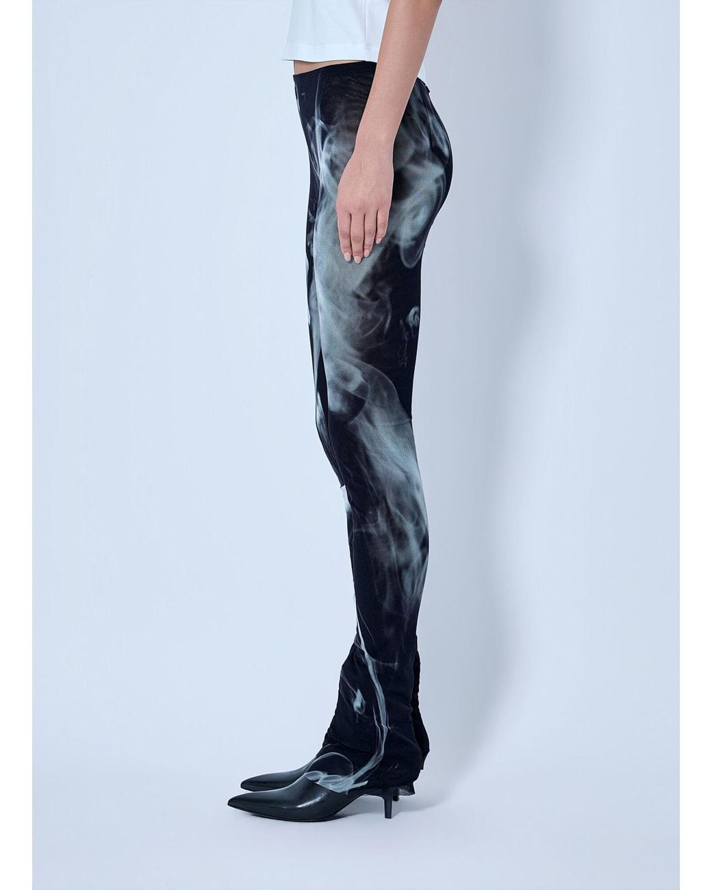 Jean Paul Gaultier Blue Mesh Printed Smoking Women Flare Pants