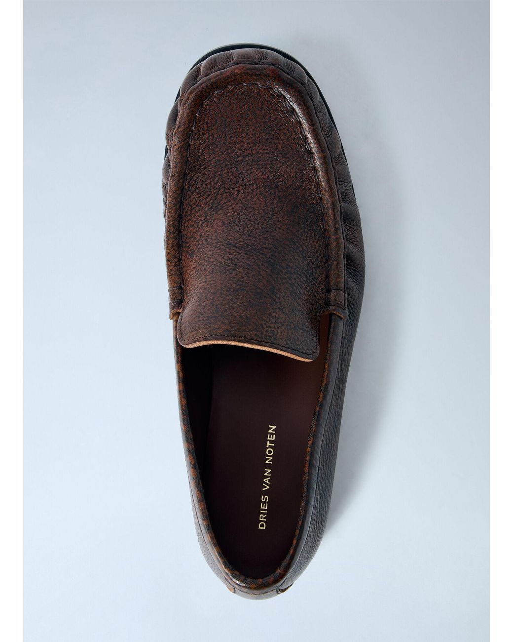 Dries Van Noten White Pebbled Leather Loafers