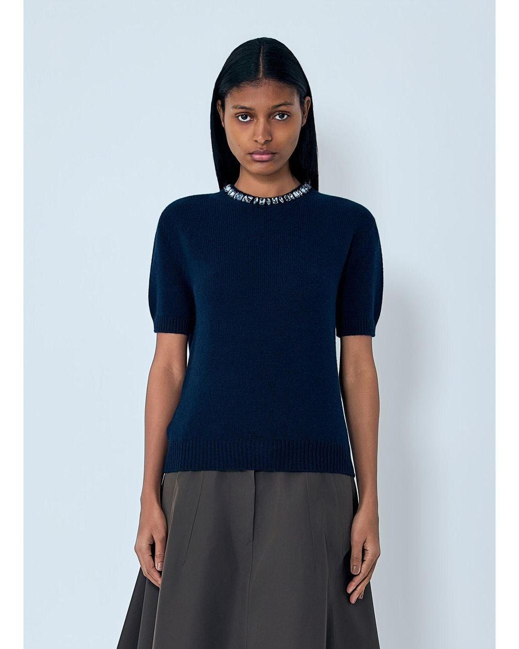 Prada Blue Wool And Cashmere Crew-Neck Sweater