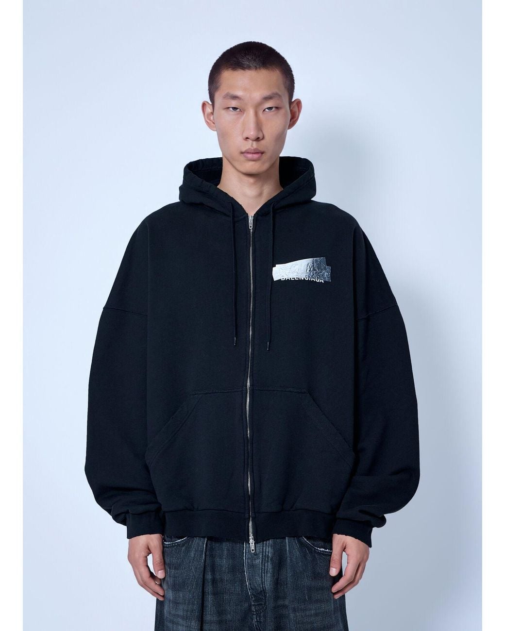 Balenciaga Blue Large Zip-Up Hoodie for men