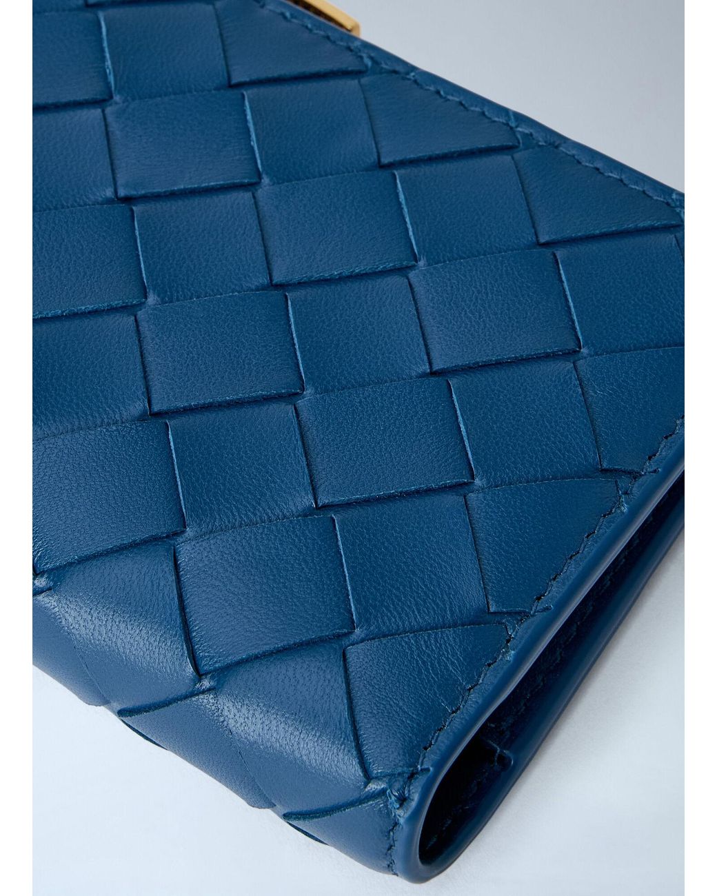 Bottega Veneta Blue Intrecciato Small Bi-Fold Wallet
