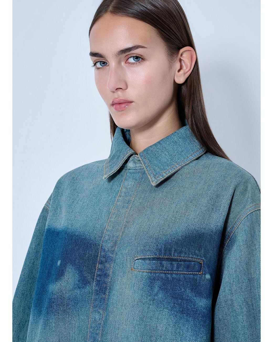 Jean Paul Gaultier Blue Face Print Oversized Denim Shirt