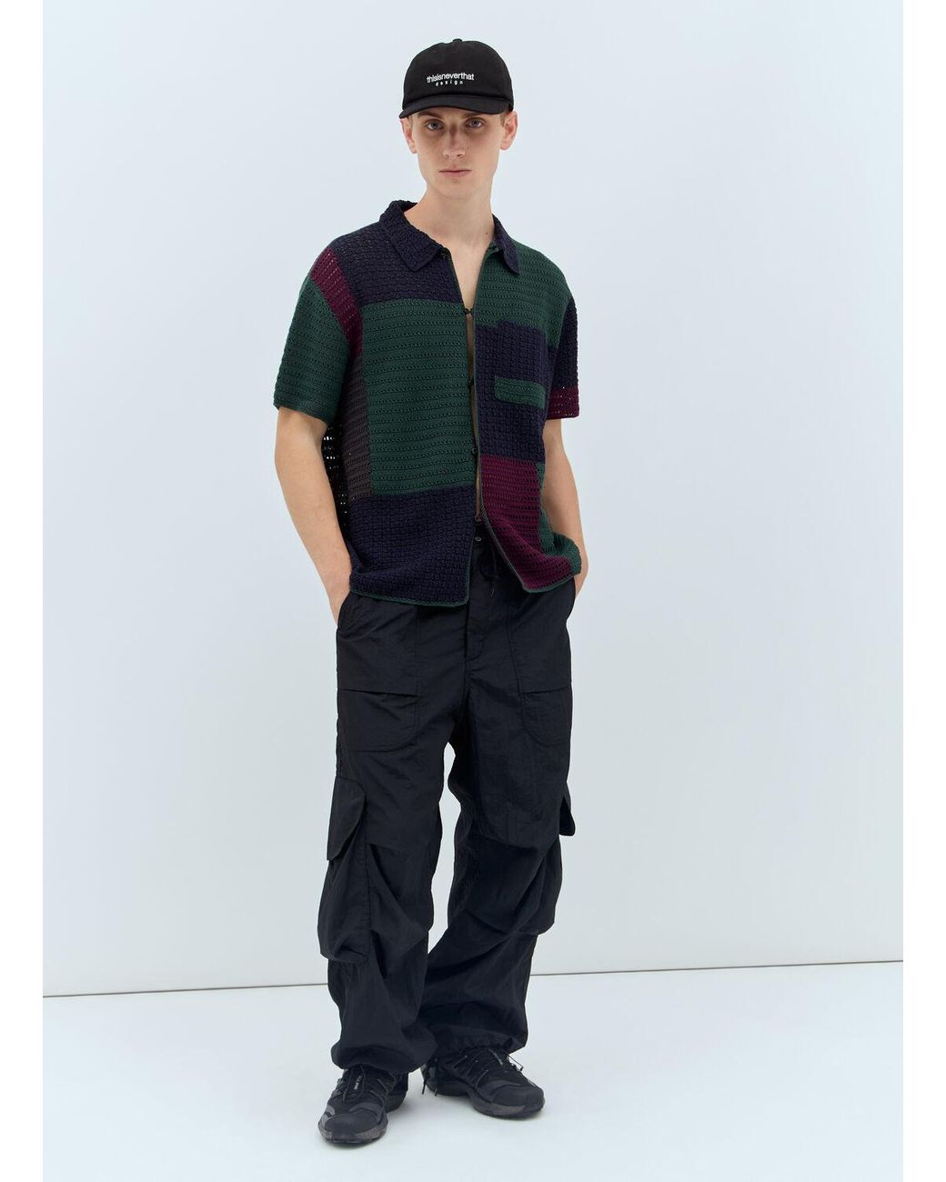 Thisisneverthat Blue Block Crochet Shirt for men