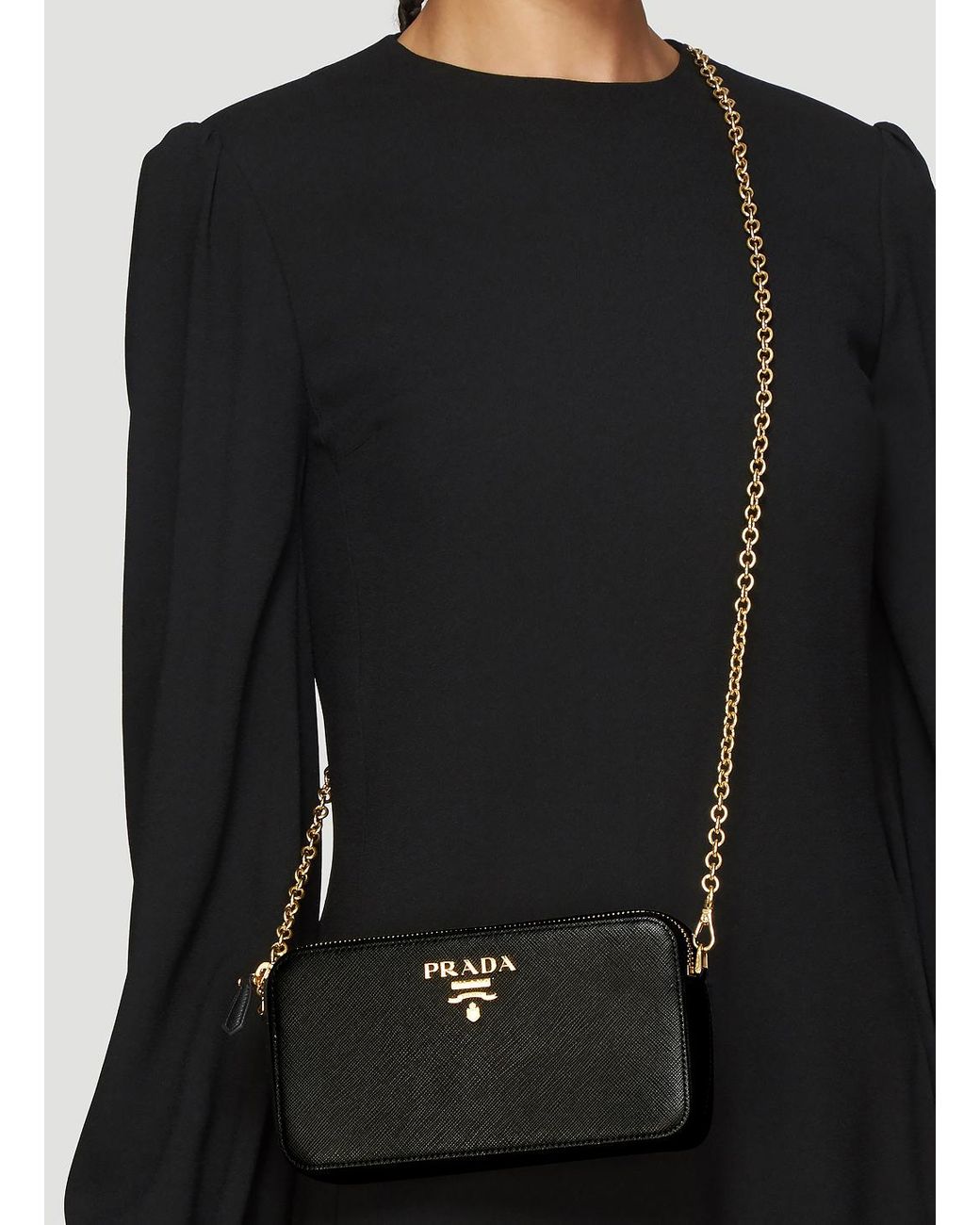 Prada Saffiano Leather Mini Shoulder Bag in Black | Lyst UK