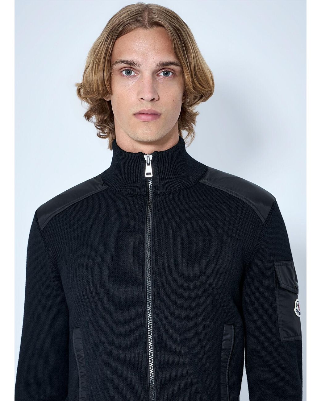 Moncler Blue Zip-Up High-Neck Sweater for men