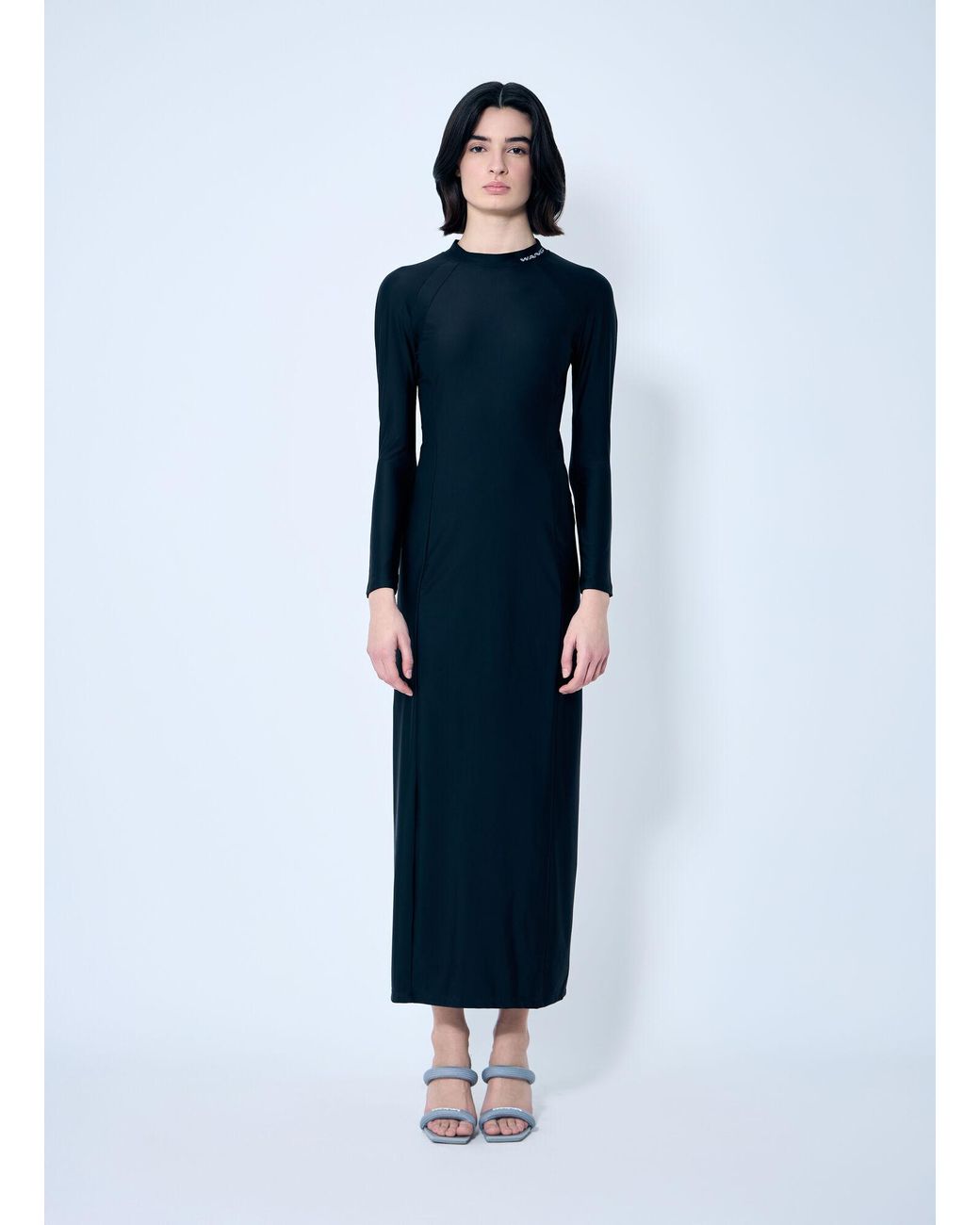 Alexander Wang Blue Ruched Wide V Neck Maxi Dress