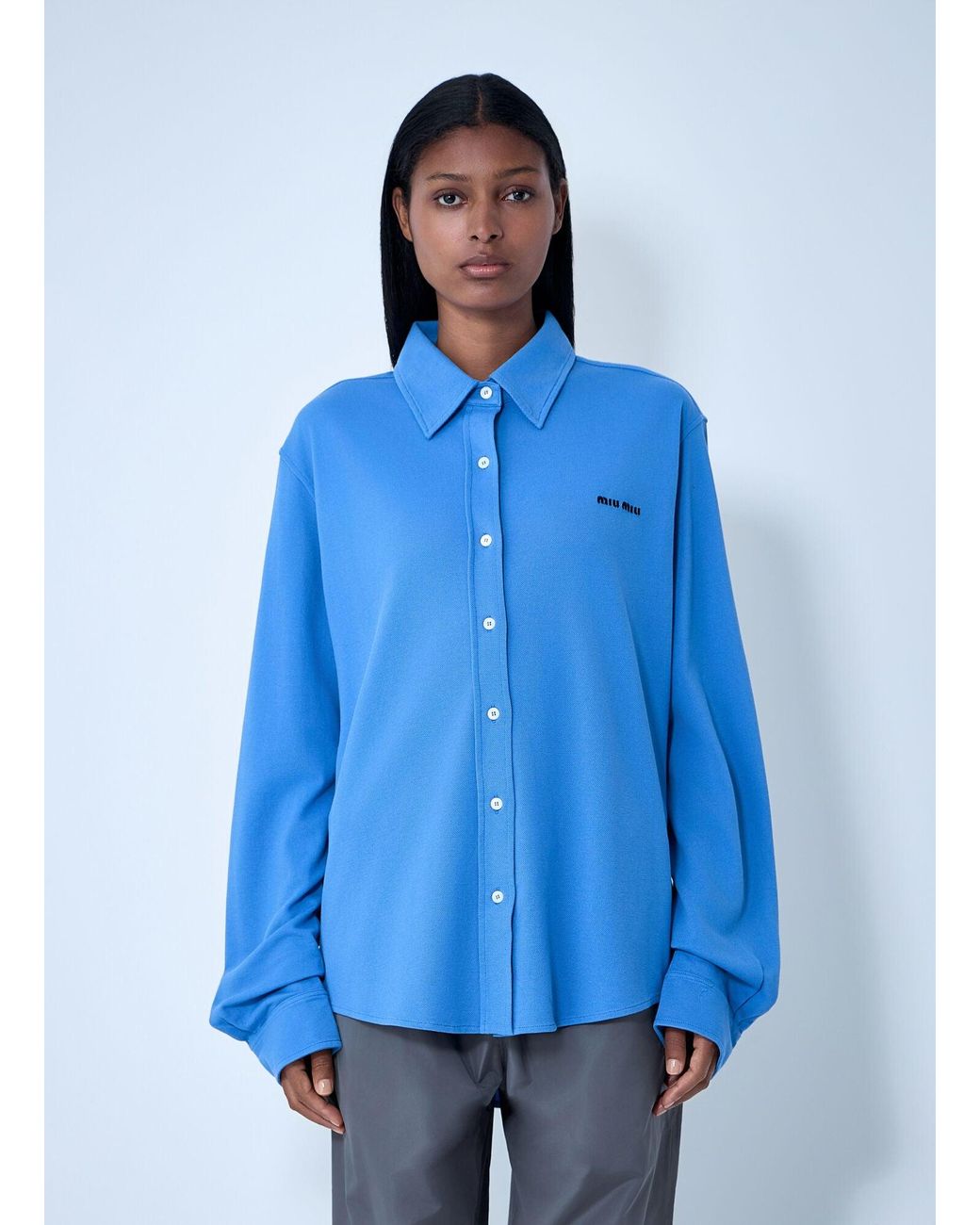 Miu Miu Blue Raw Trims Poplin Shirt