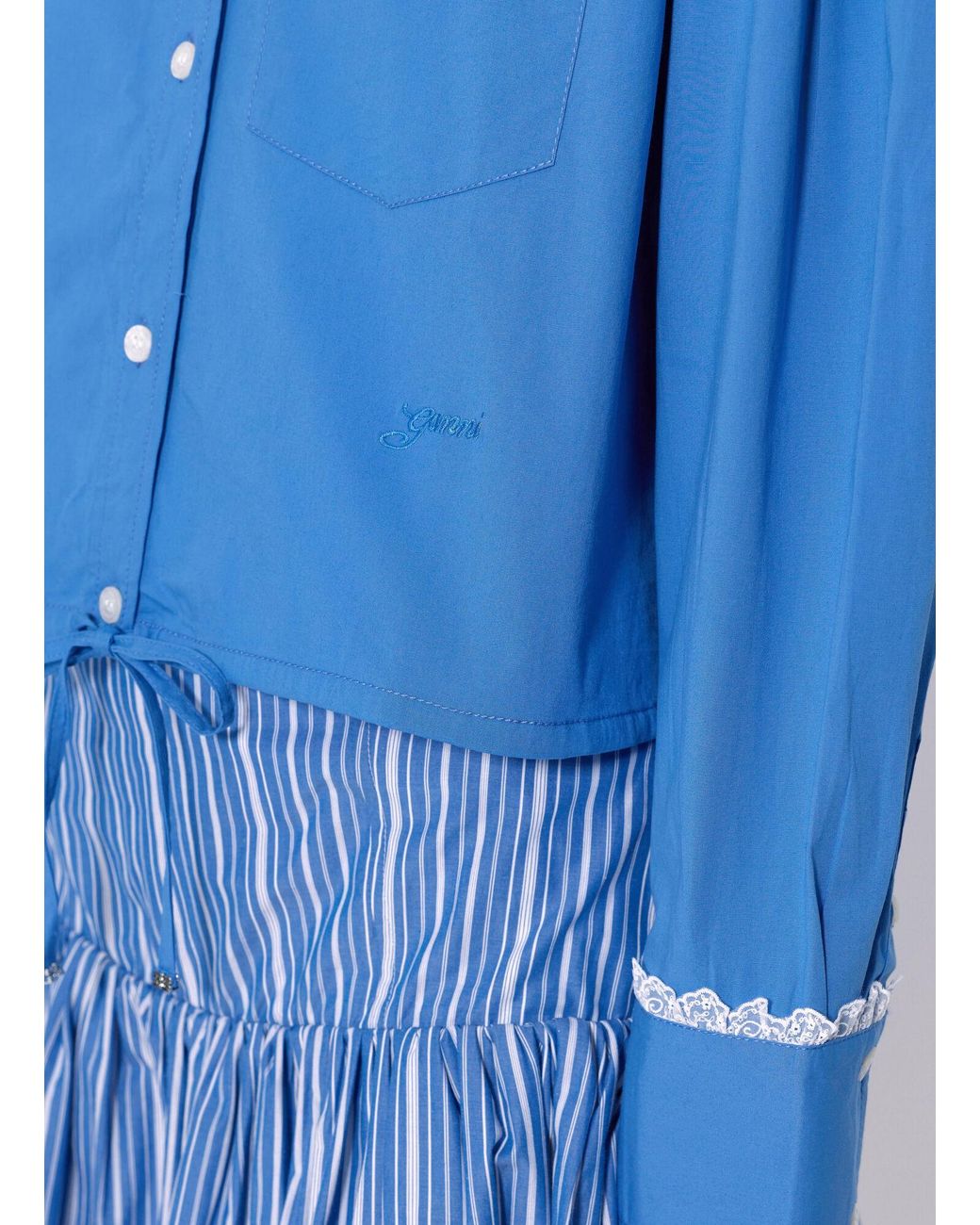 Ganni Blue Stretch Cotton Cropped Bowling Shirt