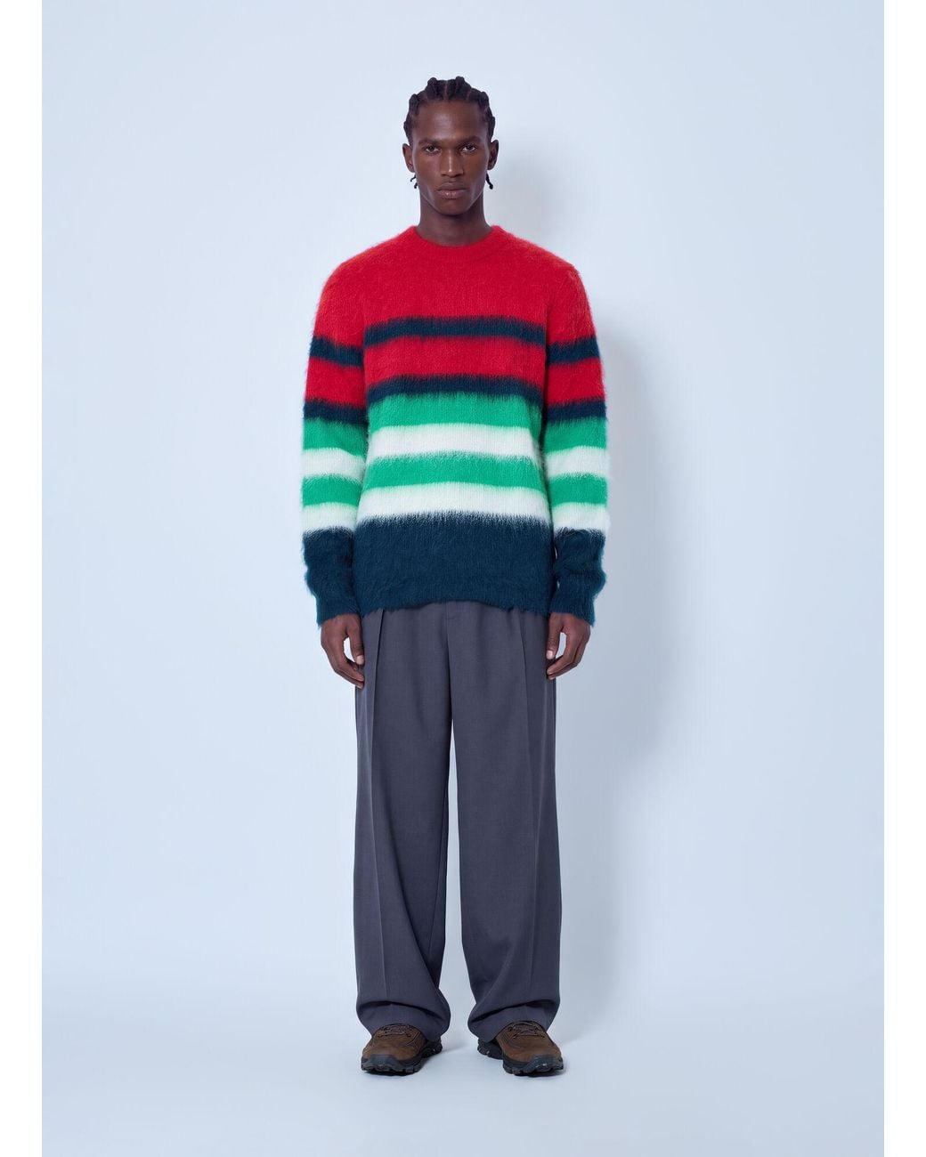 Lacoste Red Runway Striped Brushed Alpaca Blend Piqué Sweater for men