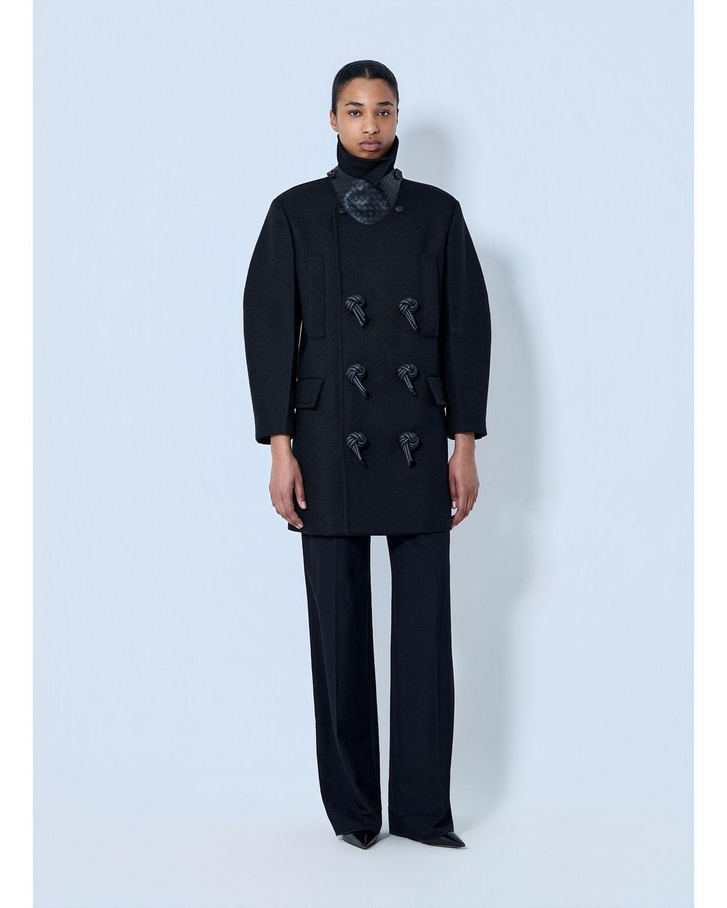 Bottega Veneta Blue Double-Breasted Coat With Knot Details