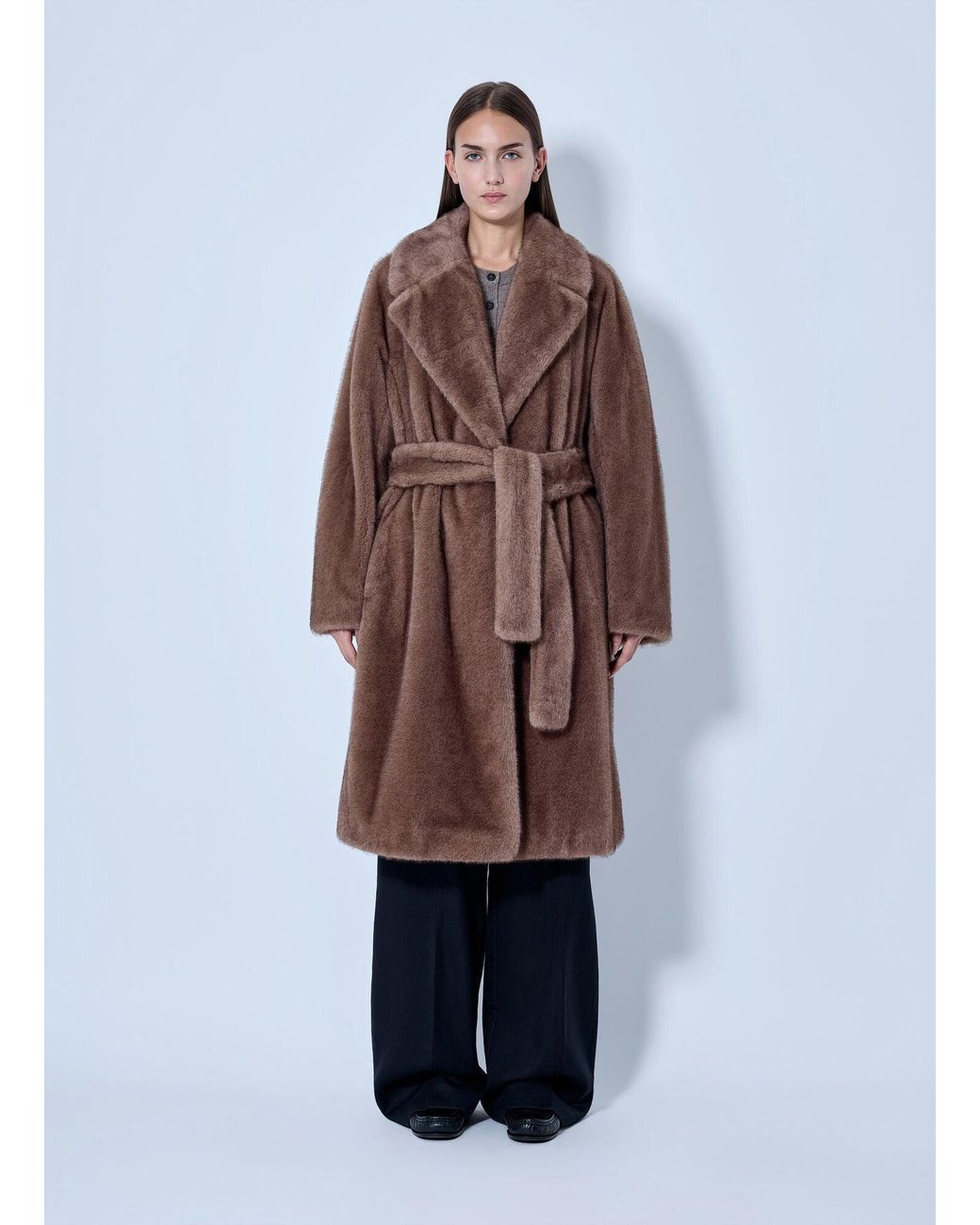 Max Mara Natural Faux Fur Belted Coat