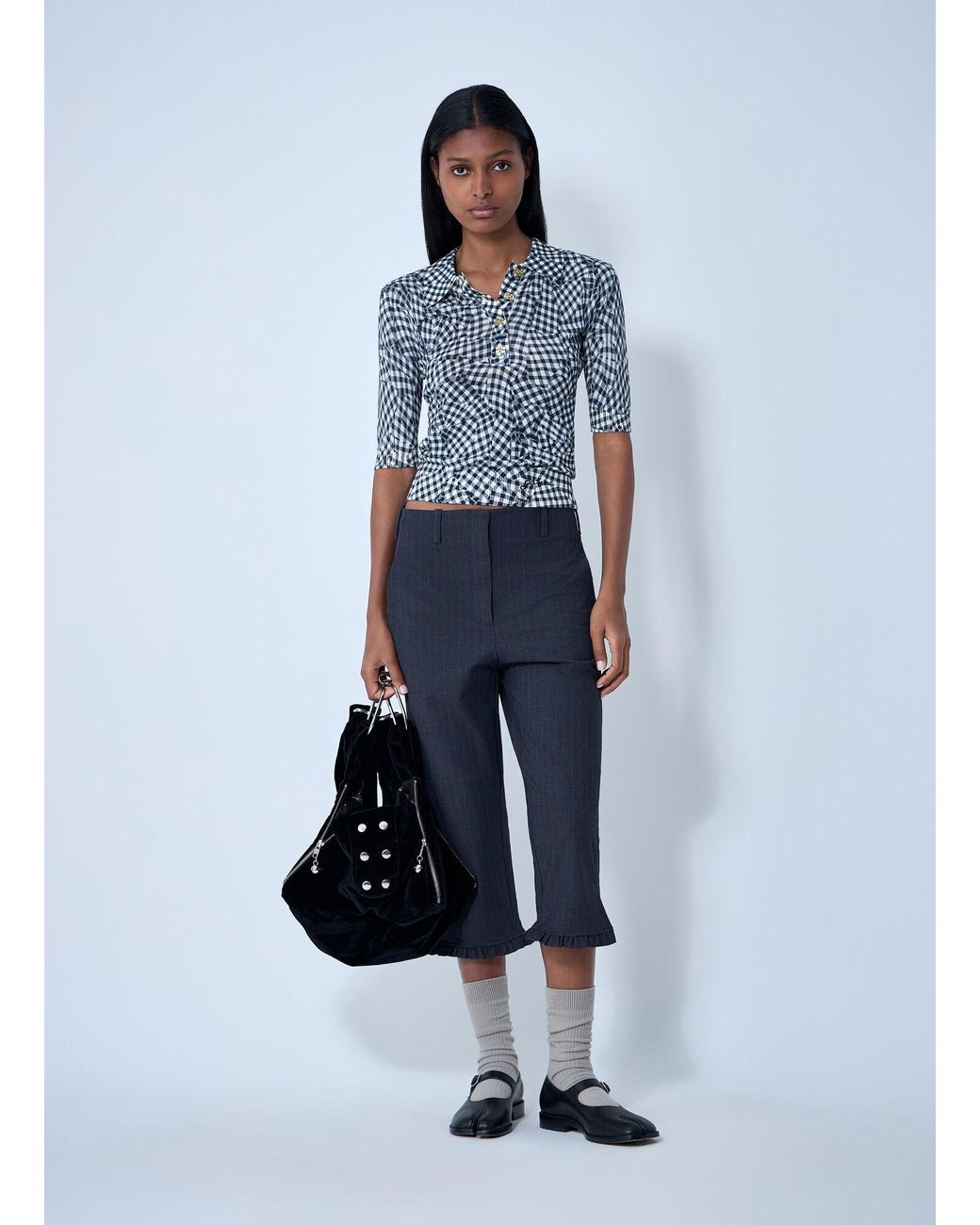 Ganni Blue Mesh Printed Polo Top
