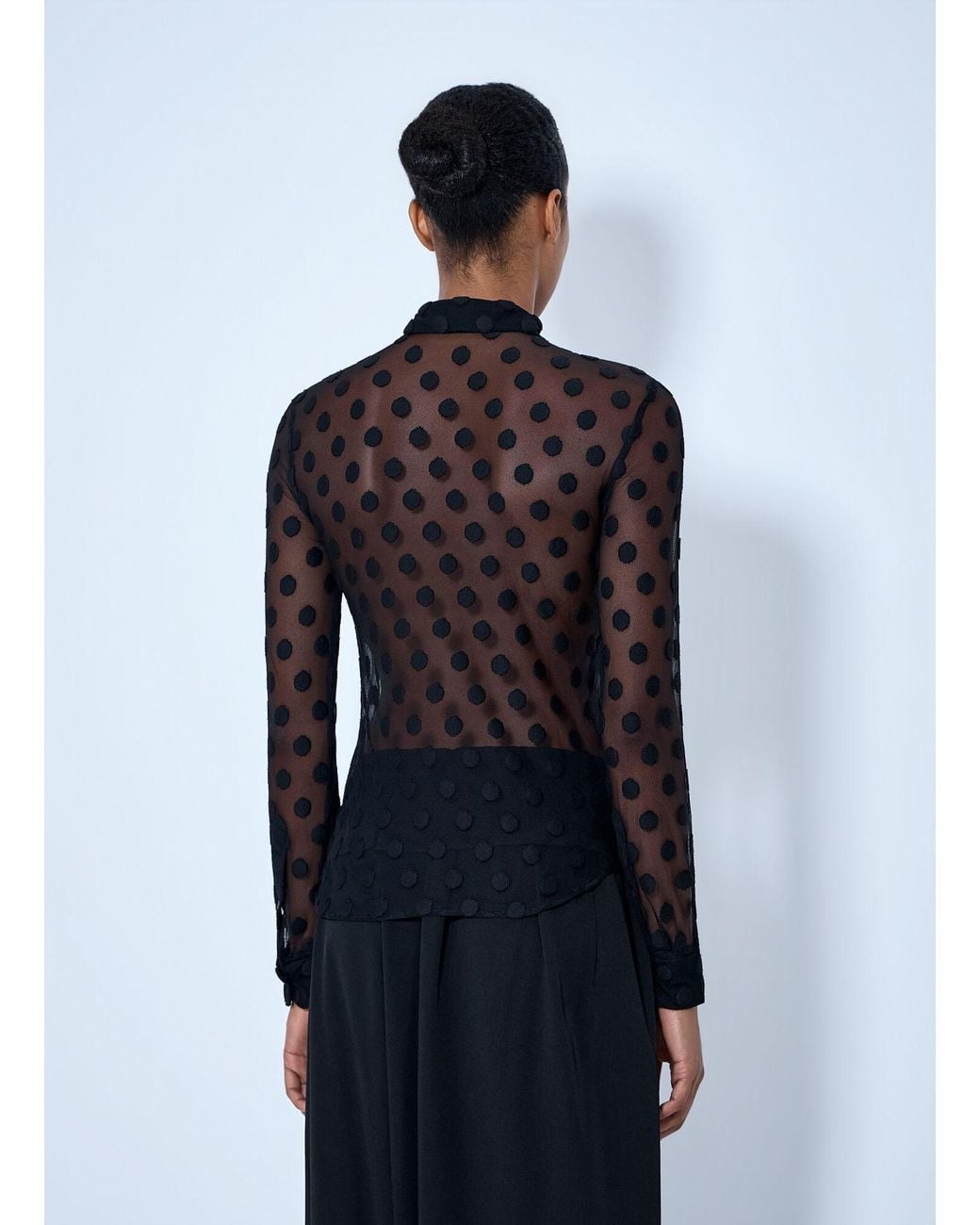 Dries Van Noten Blue Polka-Dot Cotton-Blend Tulle Shirt