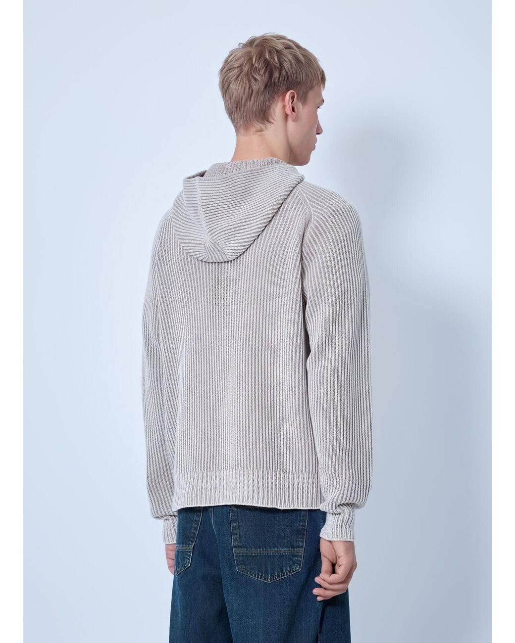 Stone Island Gray Ribbed Knit Hoodie for men