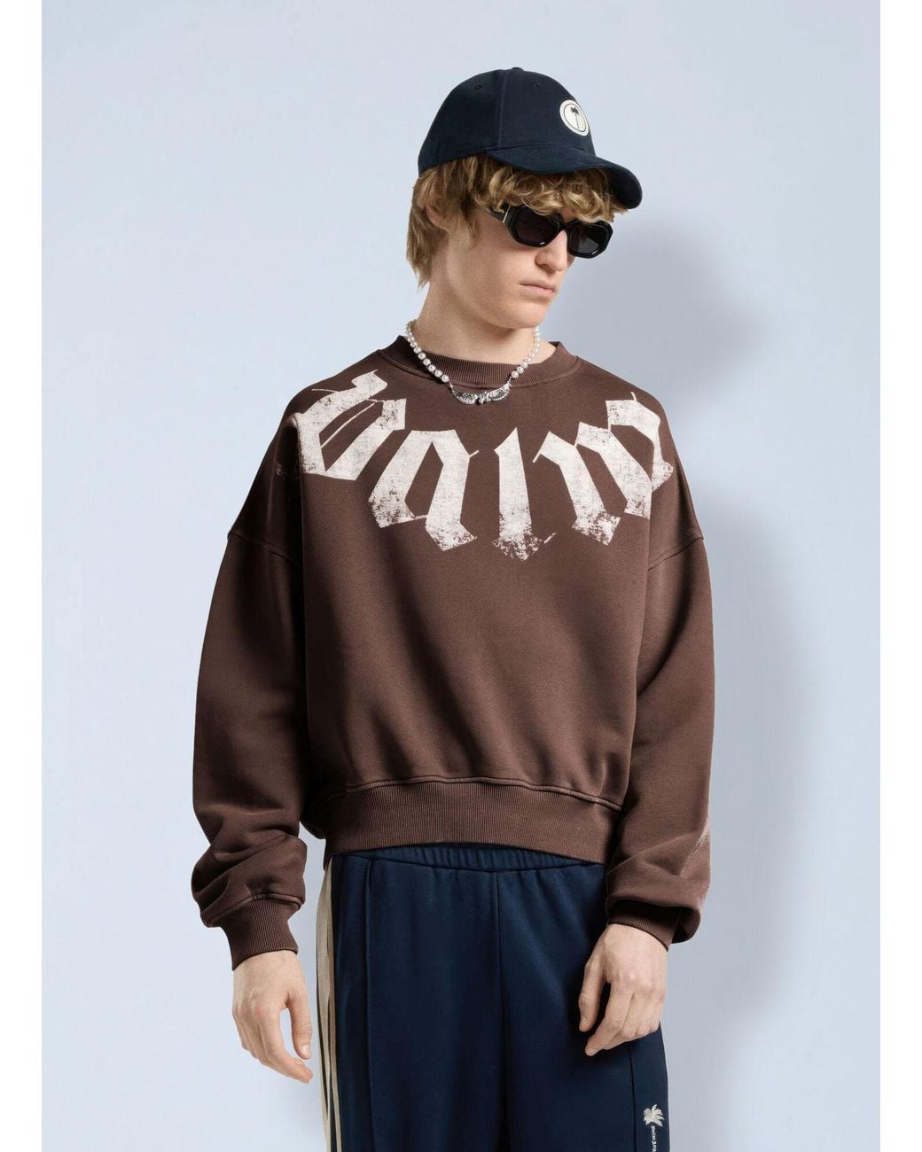 Palm Angels Blue Big Neck Logo Loose Sweatshirt for men