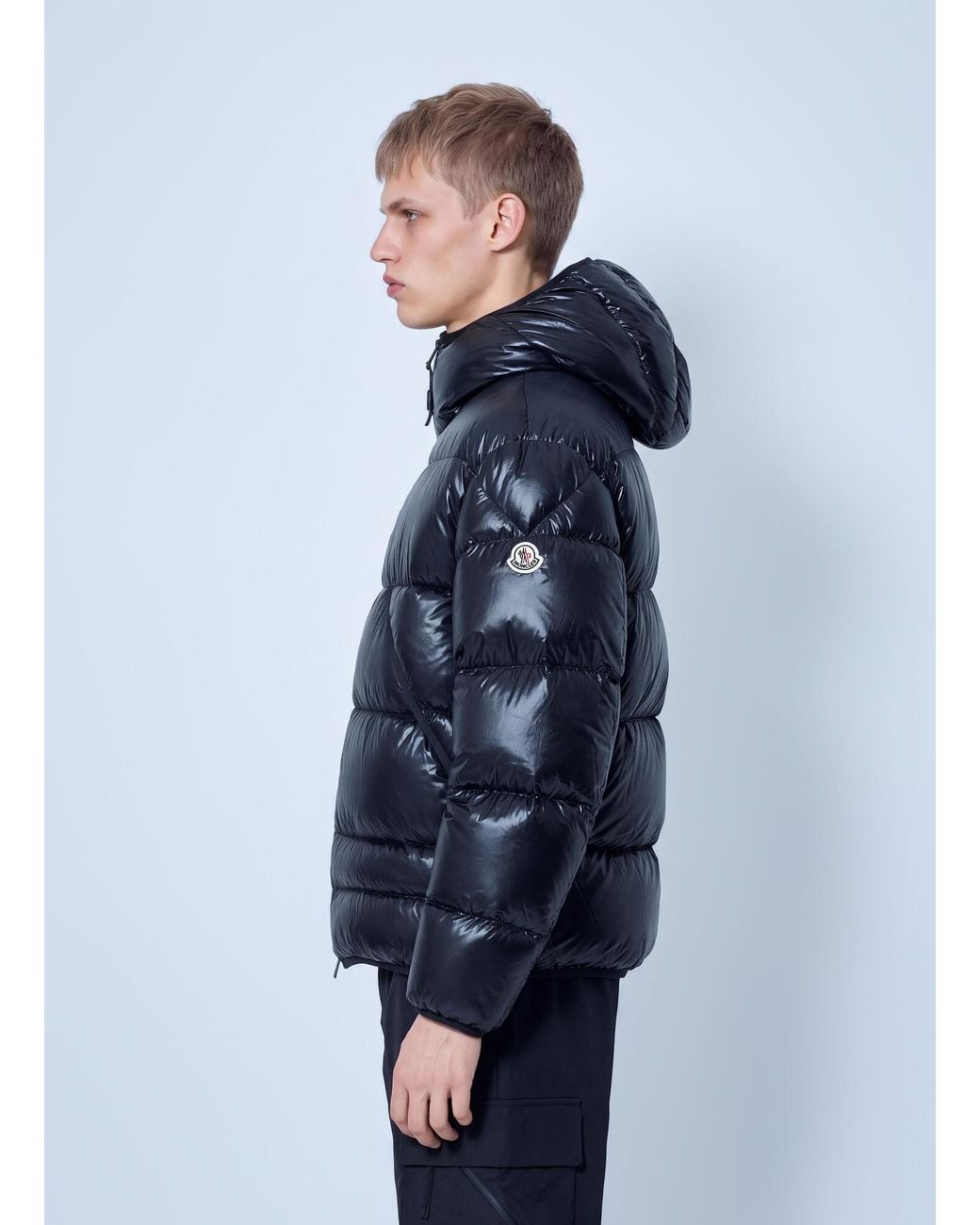 Moncler Blue Anapo Hooded Mid-length Down Jacket for men